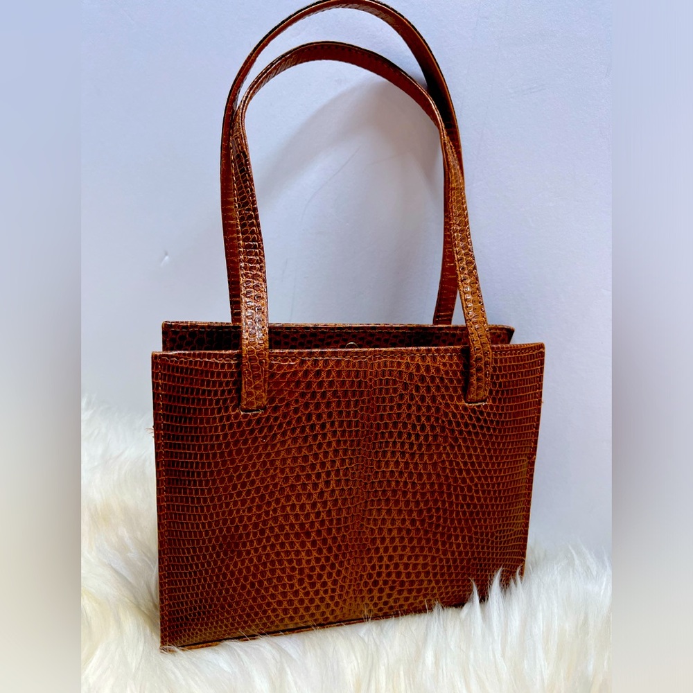 Birks For London Rare 1940s Brown Croc Embossed Genuine Leather Handbag